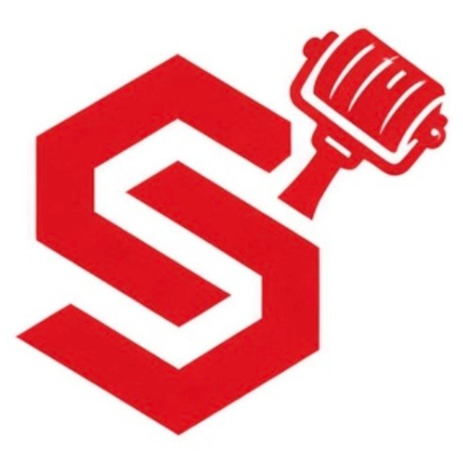 Sharpe Printing Company red S monogram with printing roller